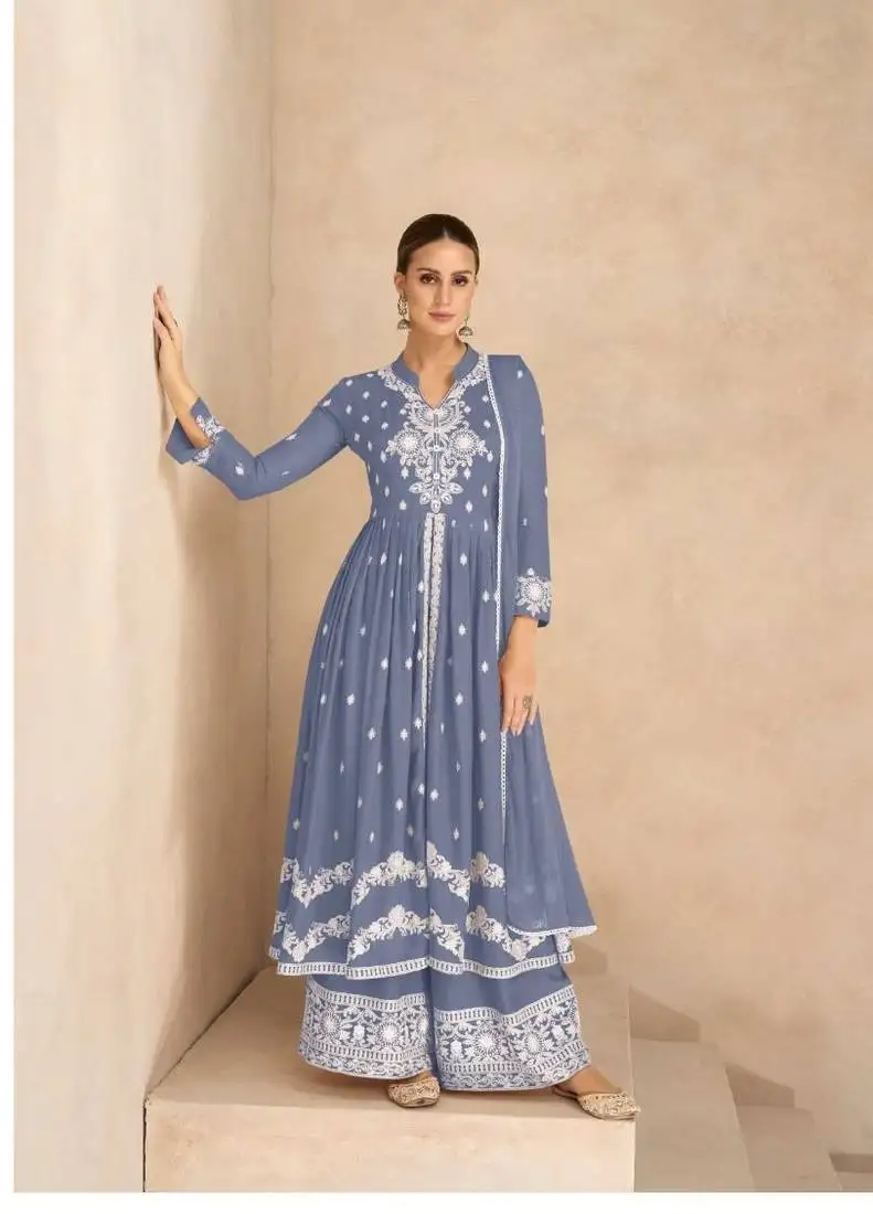 Light purple pure rayon chikankari work full stitched palazzo suits with dupatta