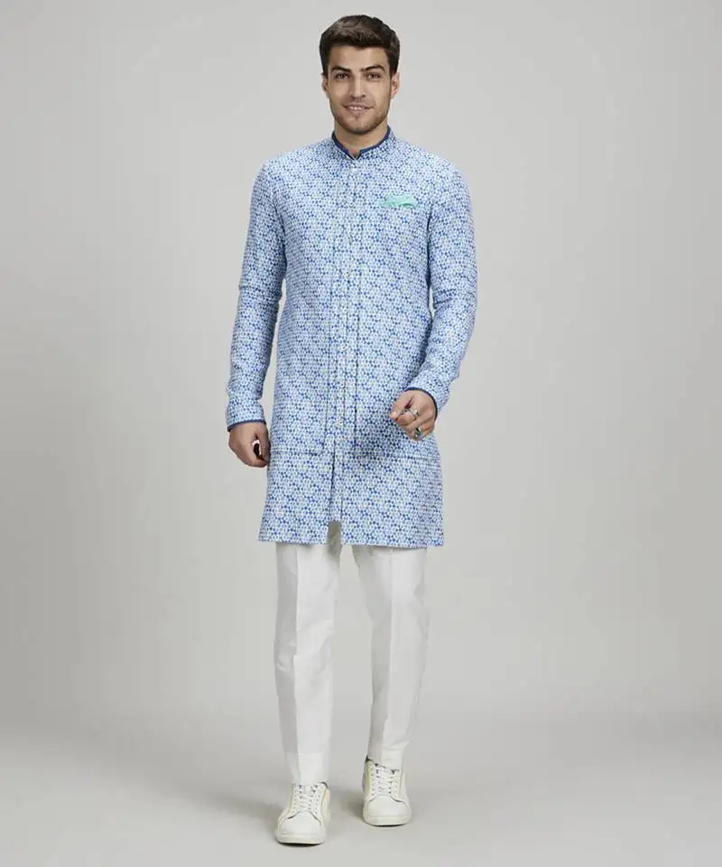Azure pixel printed layered kurta set