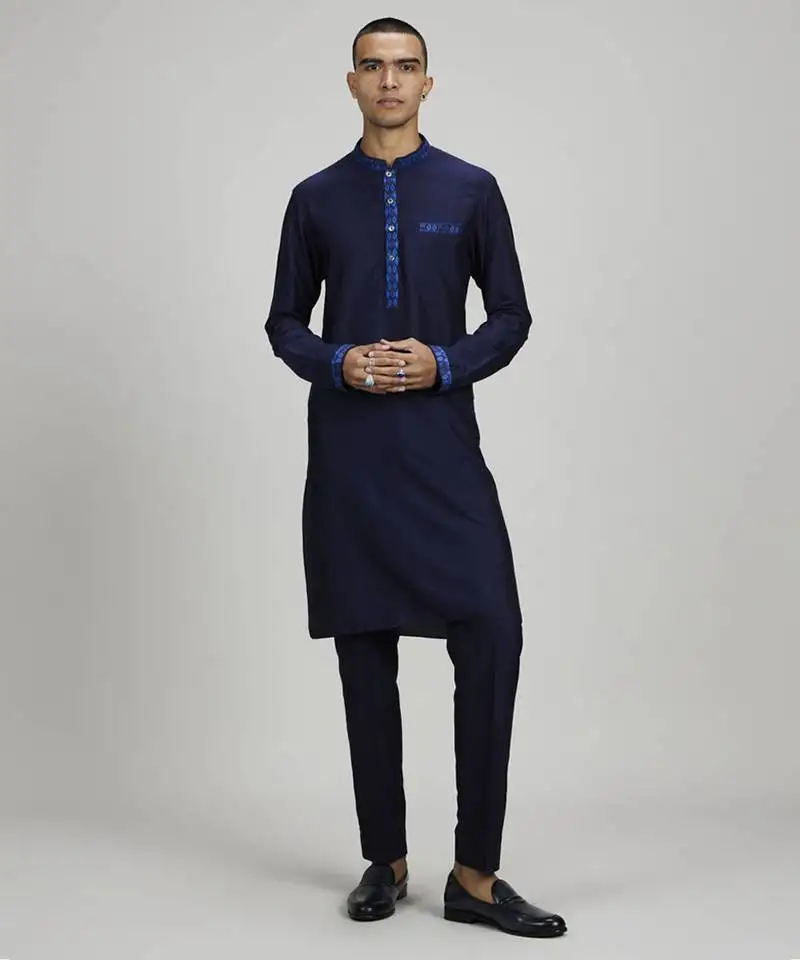 Navy ikat printed dashiki kurta set