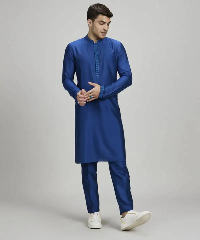 Cobalt gridiron embroidered dashiki kurta set