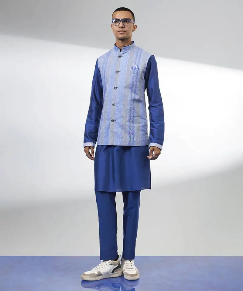 Ash blue striped linen bandhi jacket