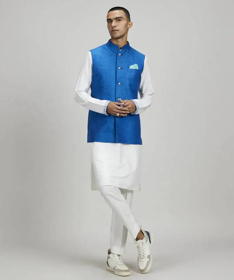 Azure dash jacquard linen bandhi jacket
