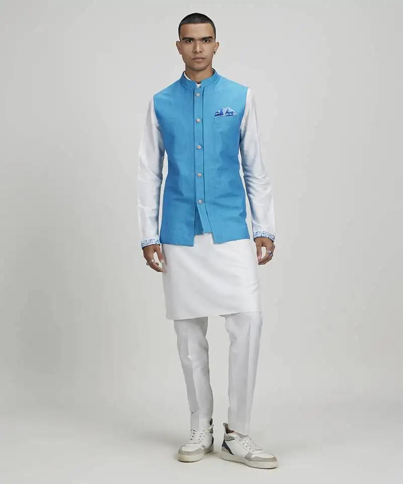 Sky linen layered bandhi jacket