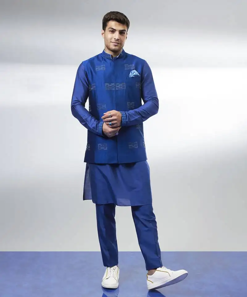 Cobalt boro embroidered bandhi jacket