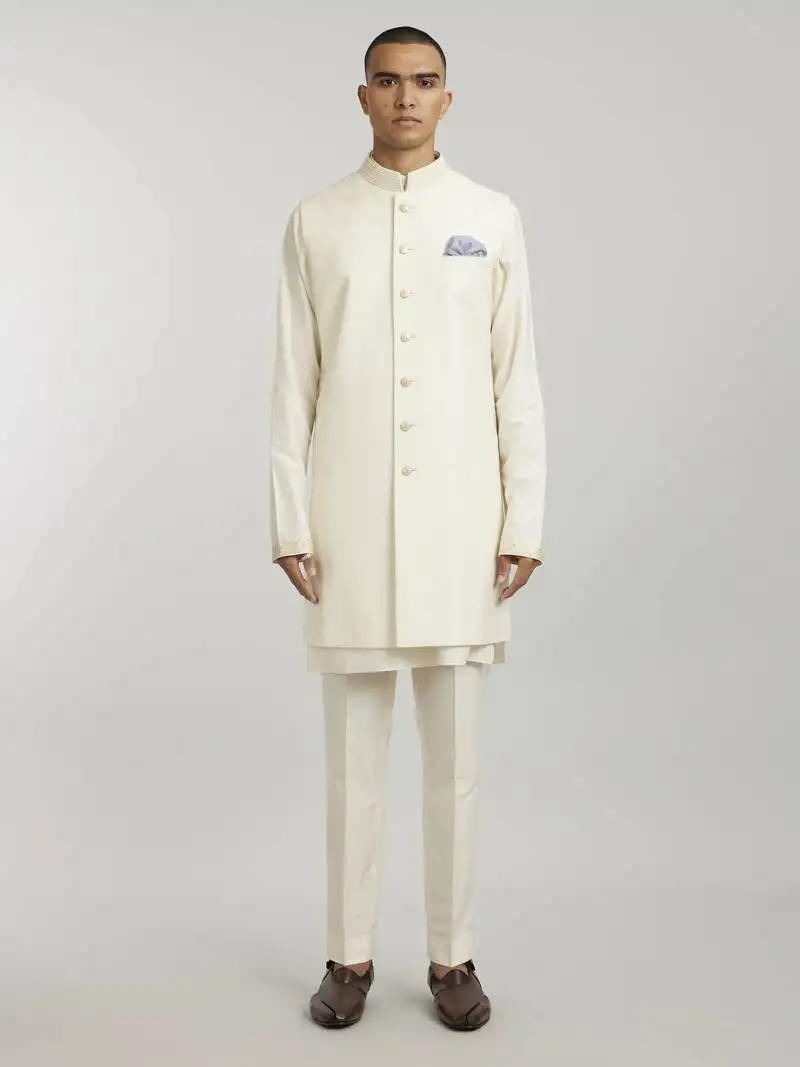 Ivory classic embroidered sleeveless sherwani jacket