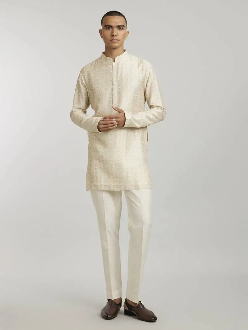 Ivory emblem printed kurta pant set