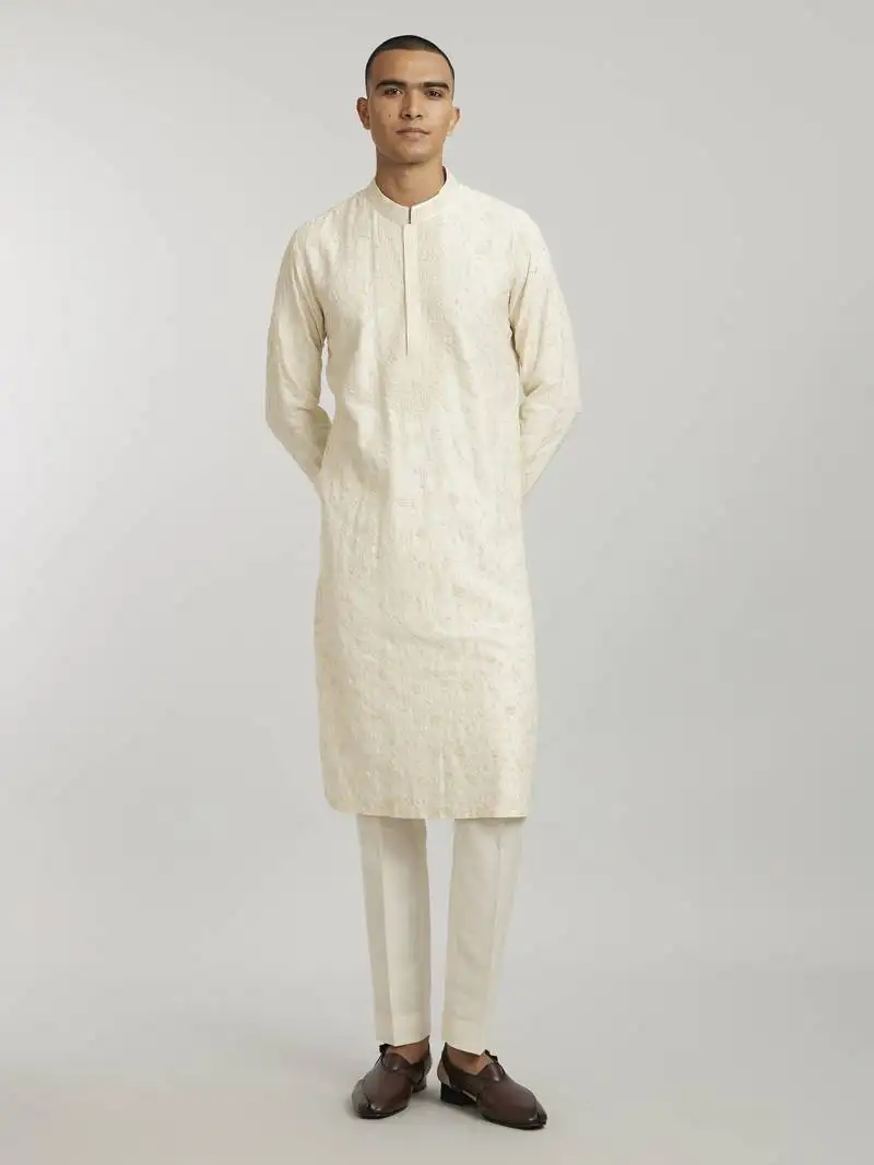 Ivory vine embroidered kurta pant set