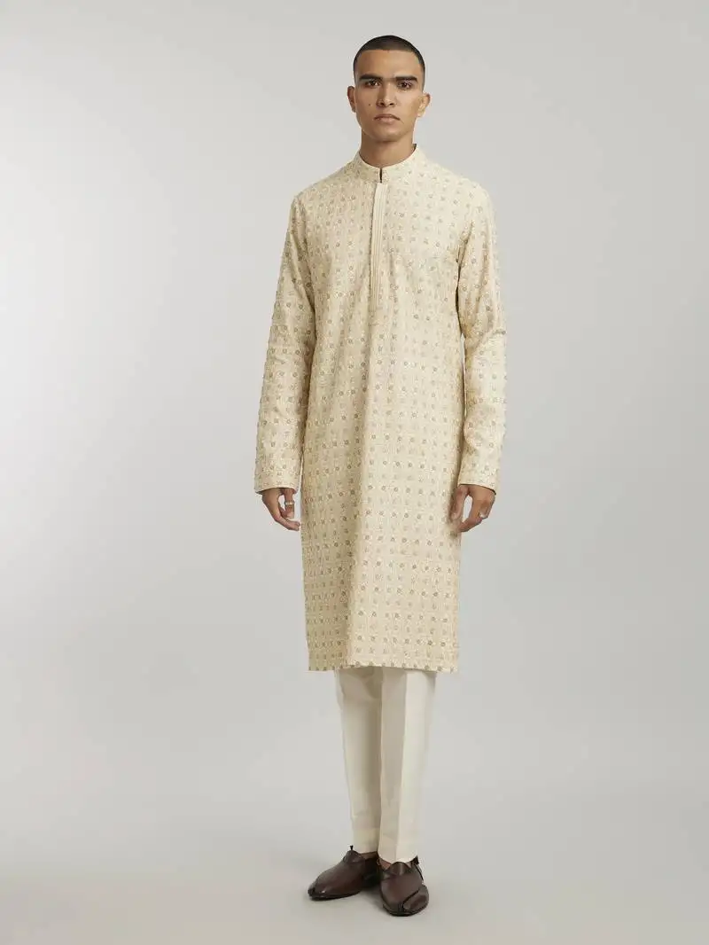Ecru iron gate embroidered kurta pant set