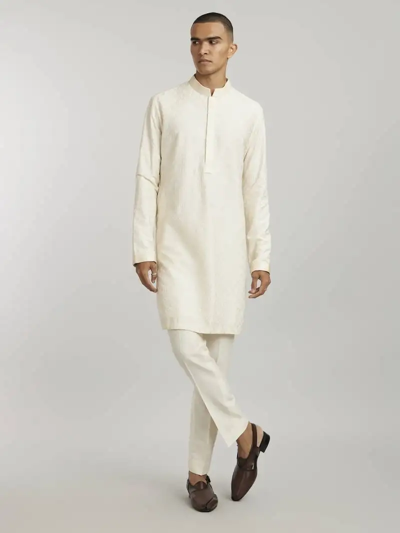 Ivory fiore embroidered kurta pant set