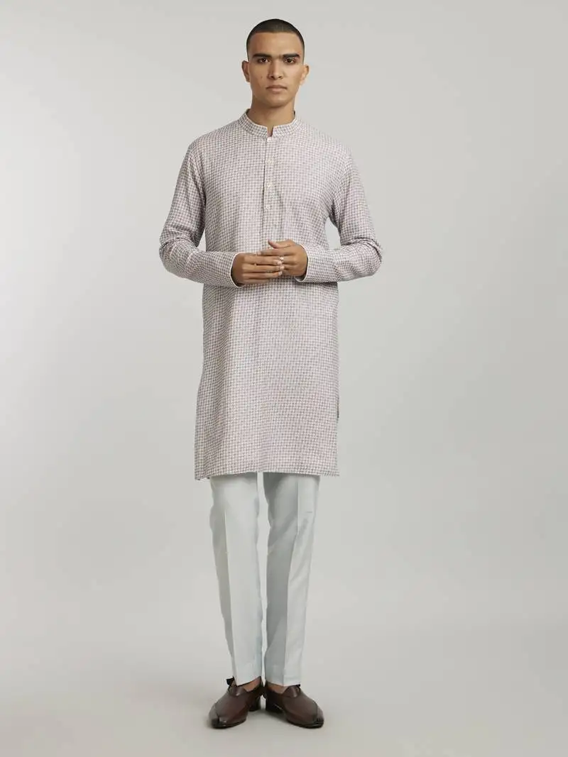 Mauve houndstooth printed kurta pant set
