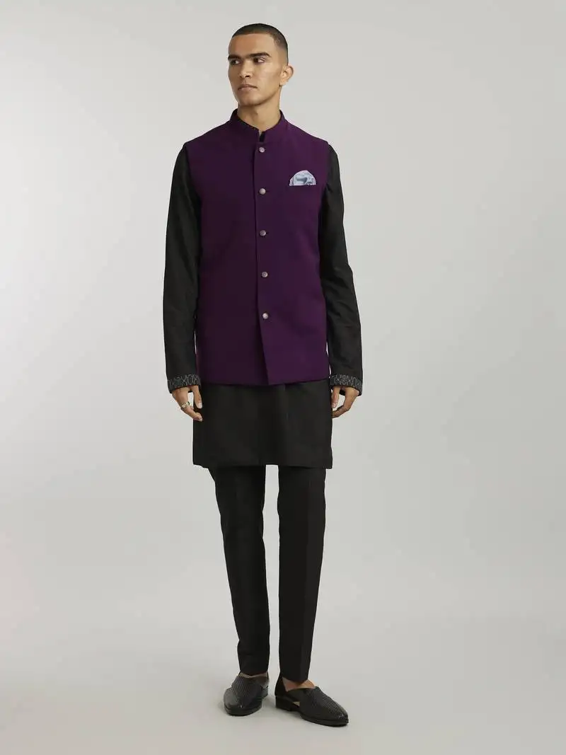 Wine crepe wool classic bandhi jacket