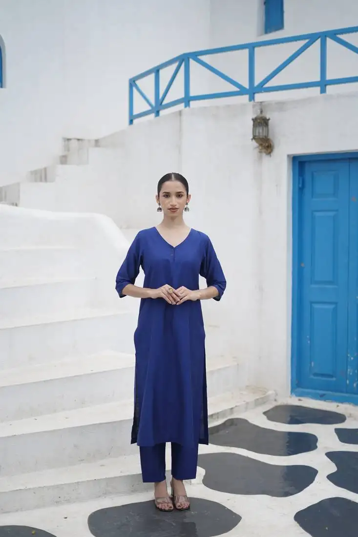 Stitched suit cotton silk kurta & bottom royal blue ( 2 piece set )