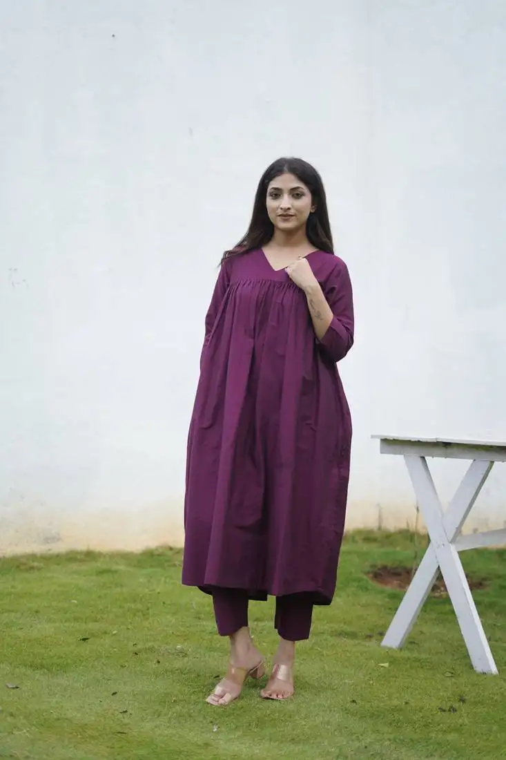 Stitched suit cotton silk kurta & bottom mauve ( 2 piece set )