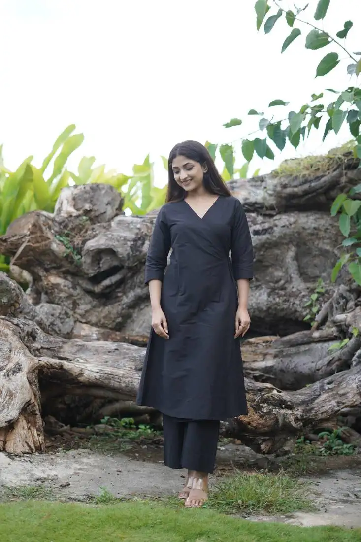 Stitched suit cotton silk kurta & bottom soot black ( 2 piece set )