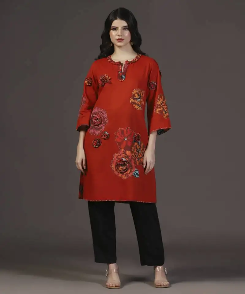 Ruby rhapsody red applique printed work kurta set