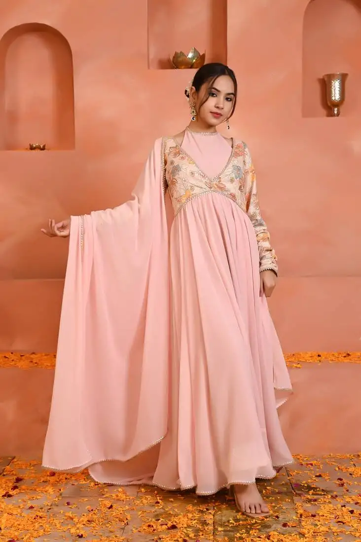 Peach georgette anarkali set