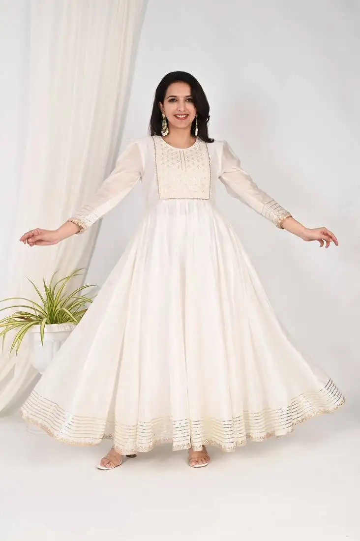 White embroidered anarkali set