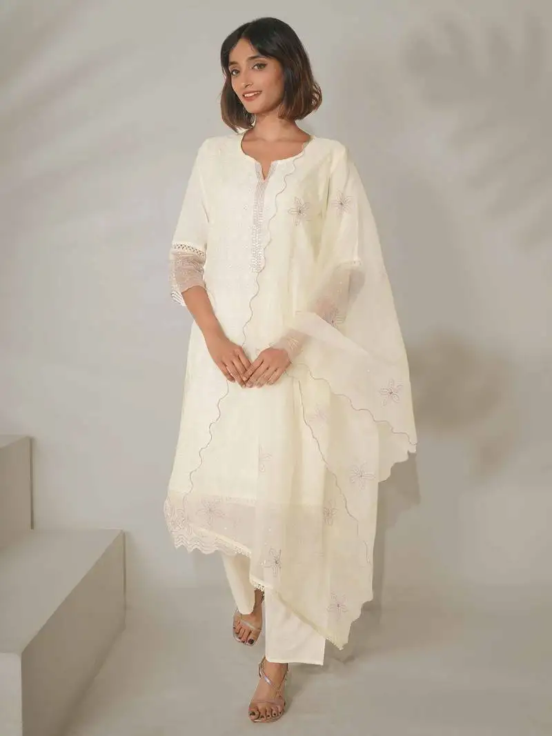 Organza cotton chikankari embroidered with purple sequence work suit set stitched