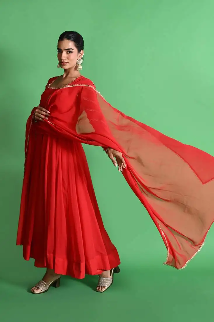 Red georgette anarkali set