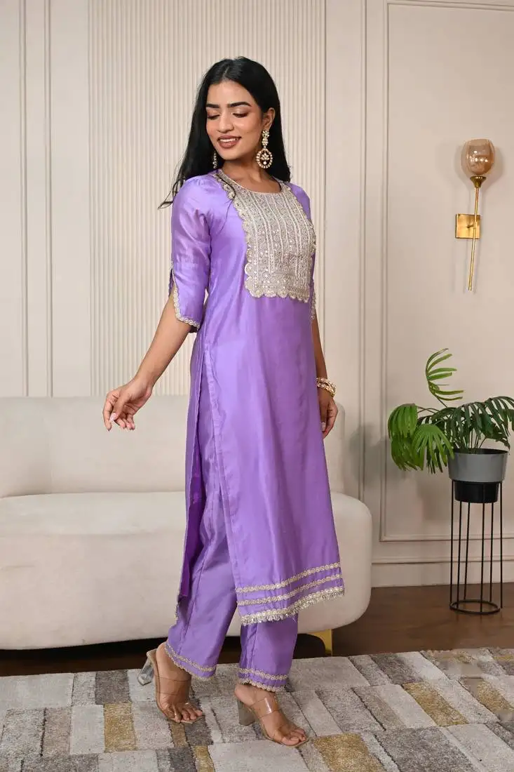 Lavender chanderi kurta set