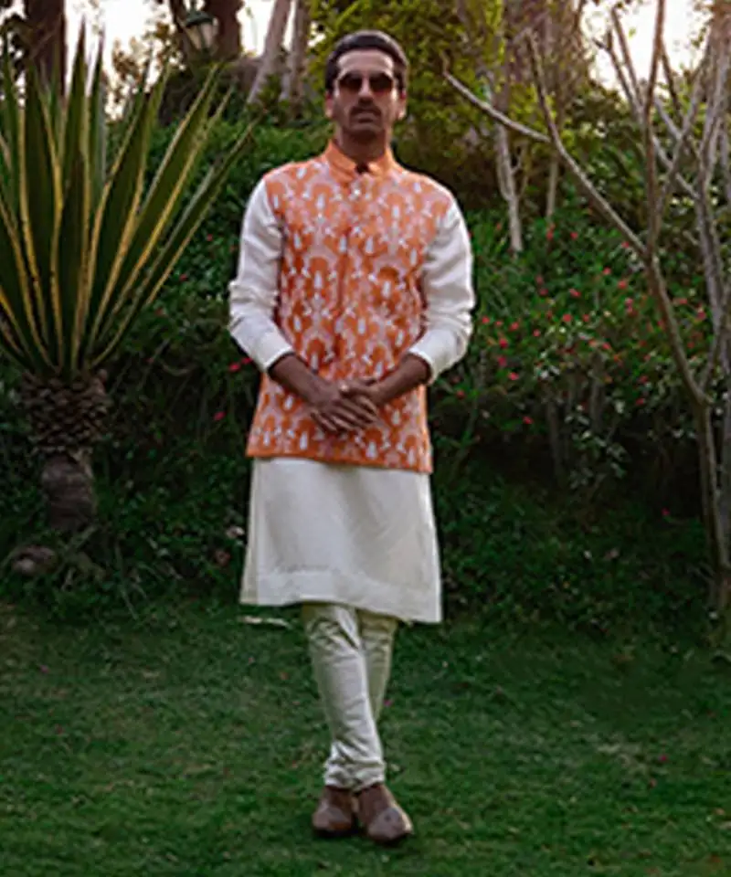 Sunset orange & off -white gohar bandi set