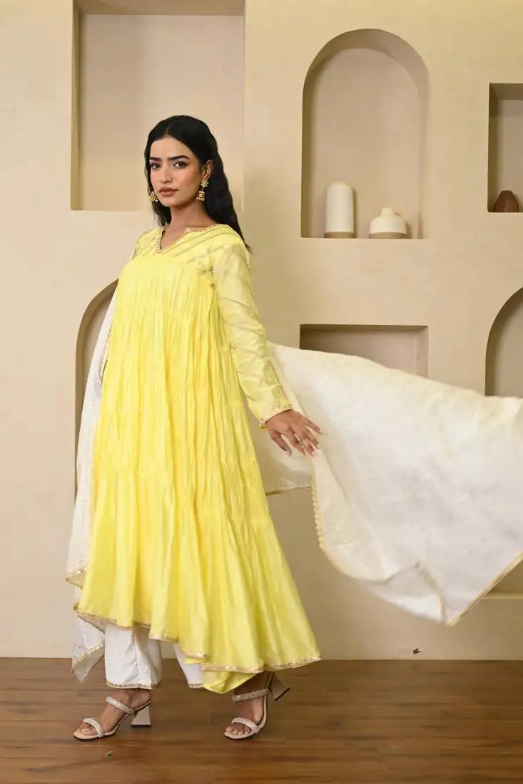 Yellow chanderi suit set