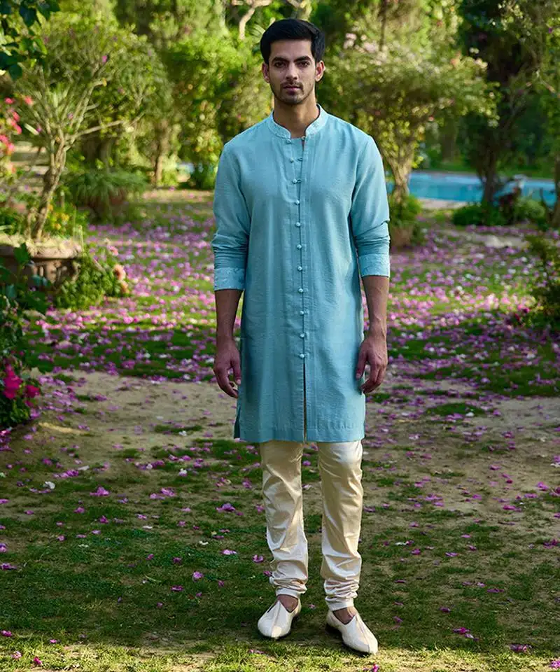 Powder blue mysore kurta set