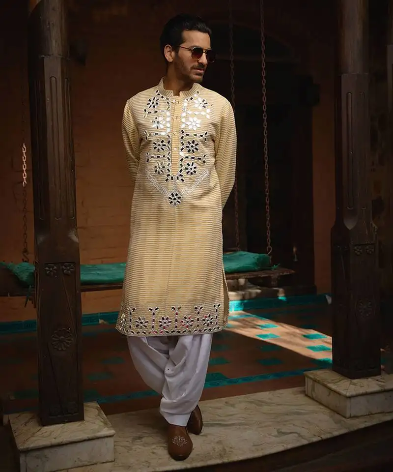 Off -white & gold juna mahal gold kurta set