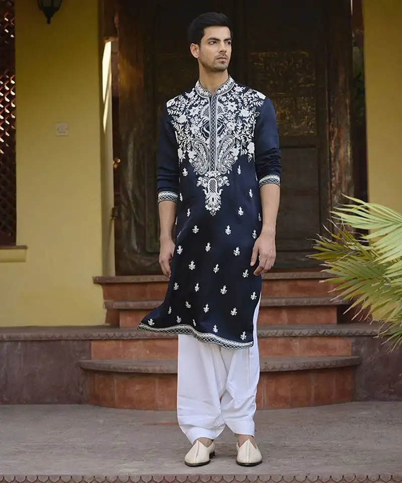 Navy blue dhanbai kurta set