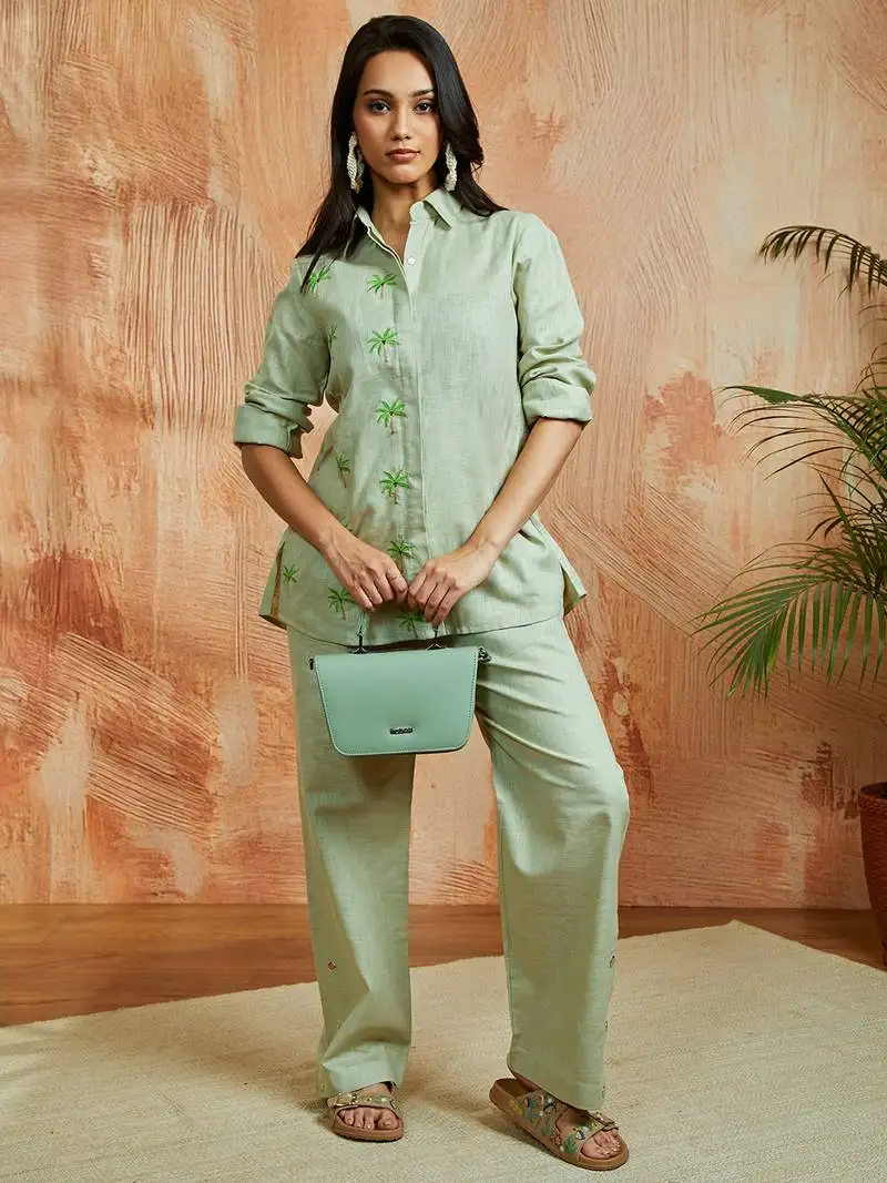 Women's pista green co ords set