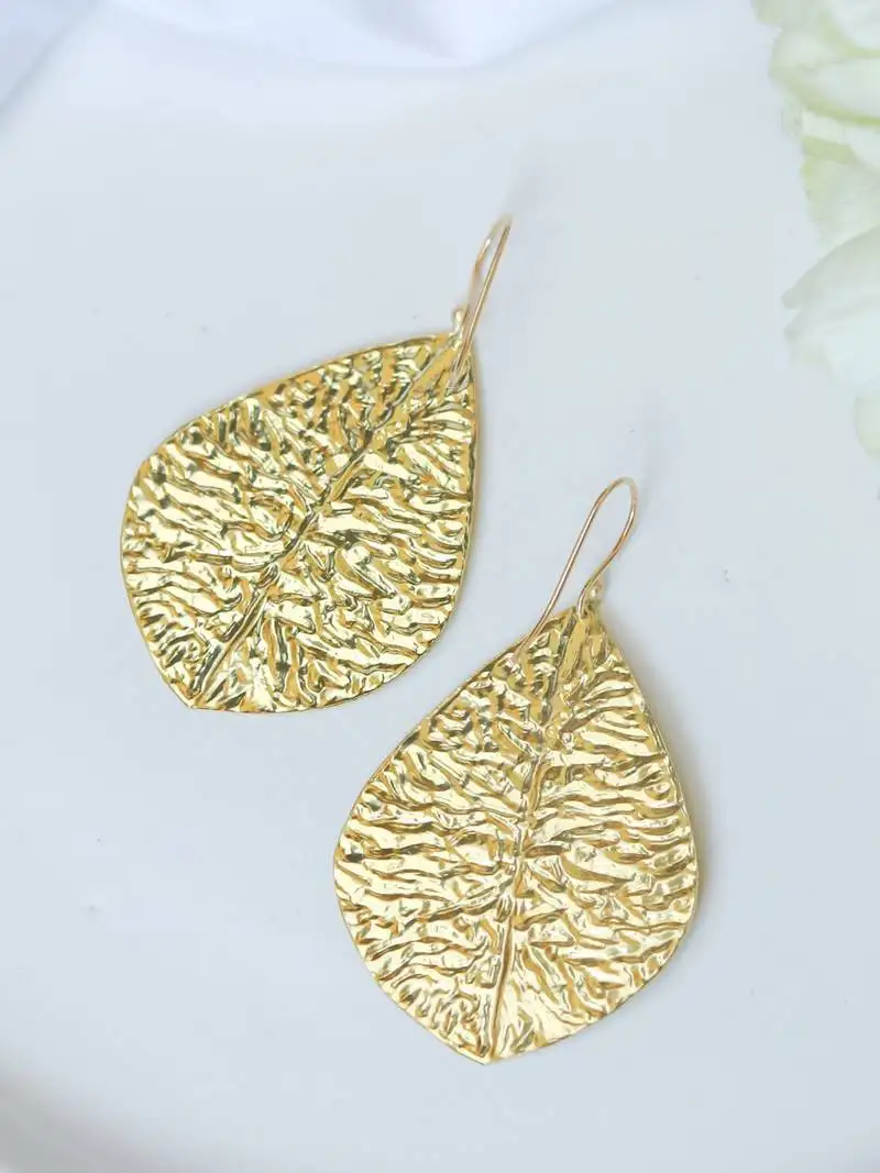 Handcrafted plain leaf hook earring