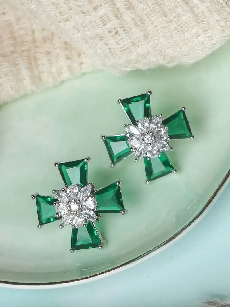 Elegant bottle green sliver plated studs