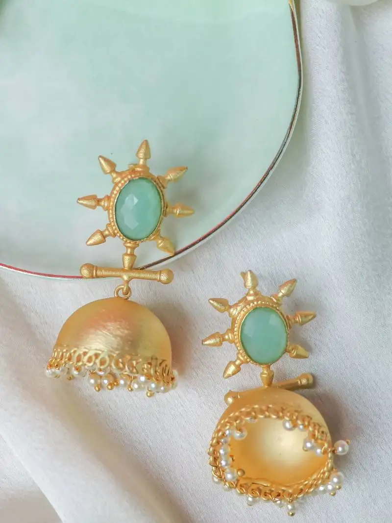 Handcrafted stone matte-finish jhumki