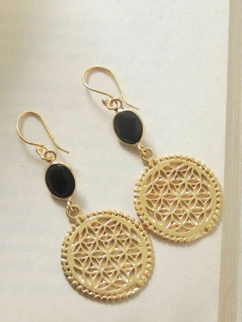 Handcrafted gold plated mughal jali hook earring