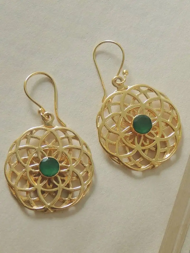Handmade gold plated jali hook earring