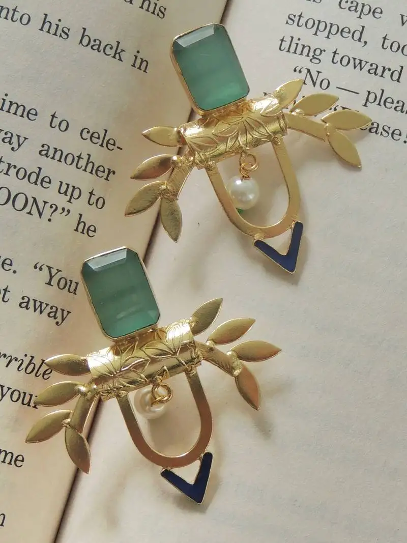 Handmade gold plated leaves studs