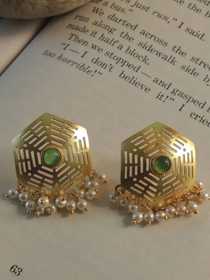 Hexagon gold plated jali studs
