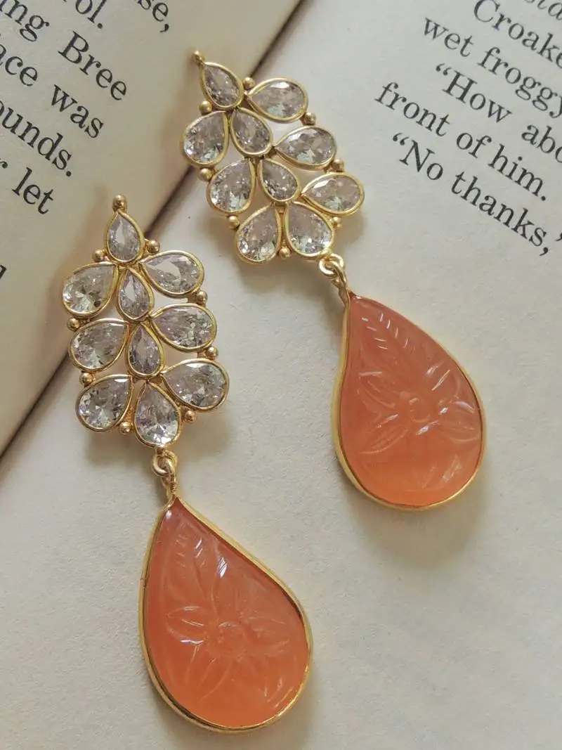 Handcrafted orange craving stone earrings