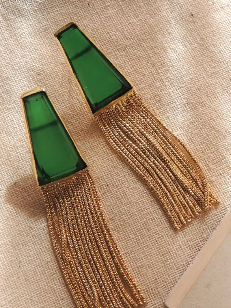Western green transparent chain earring