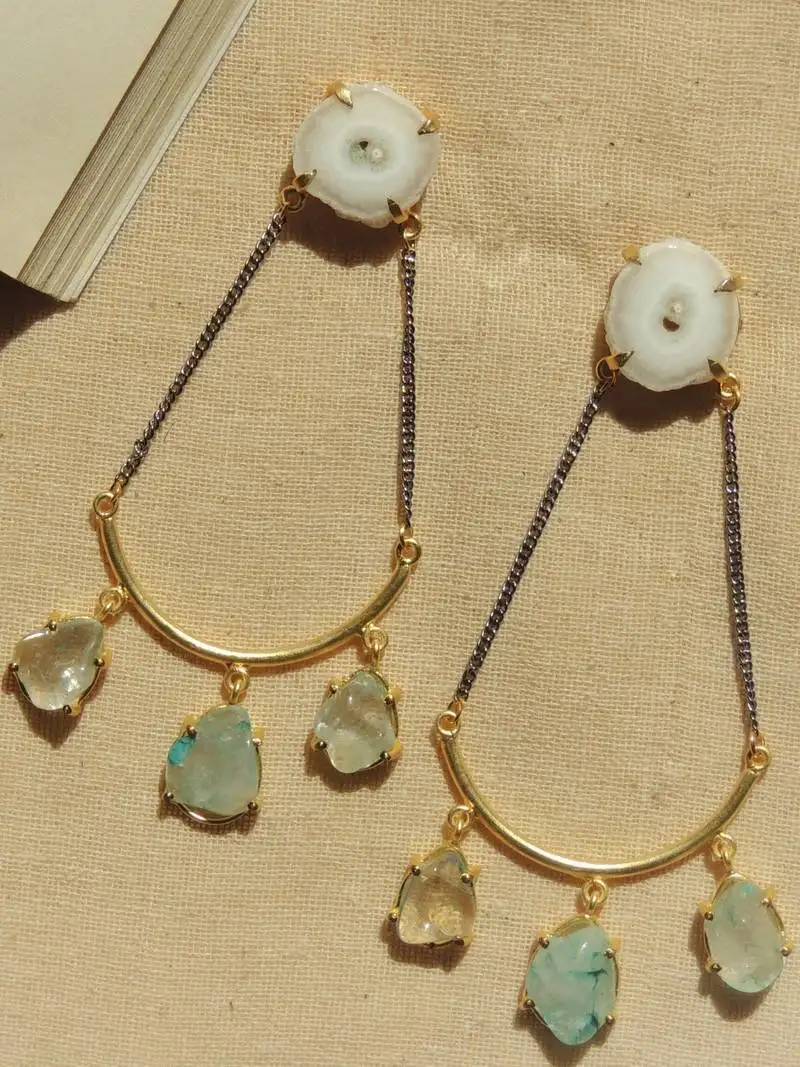 Dual plated western natural stone statement earring