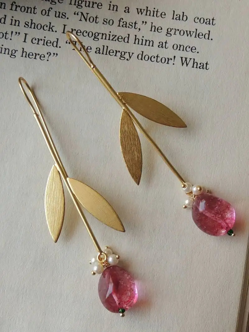 Western u-hook leaf earring - pink