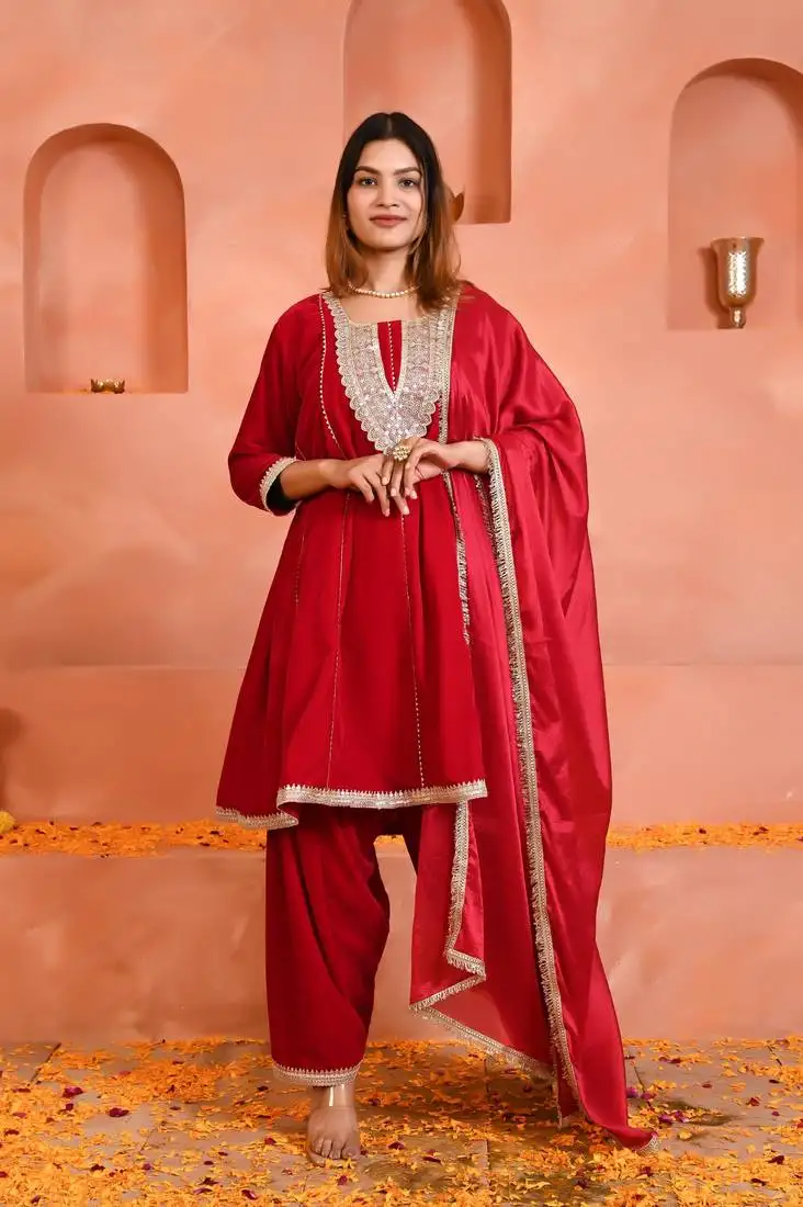 Pink velvet kurta set