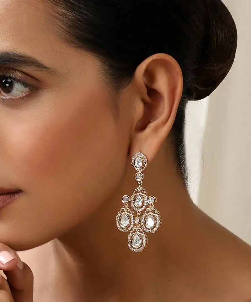 Rose gold polki dangler earrings