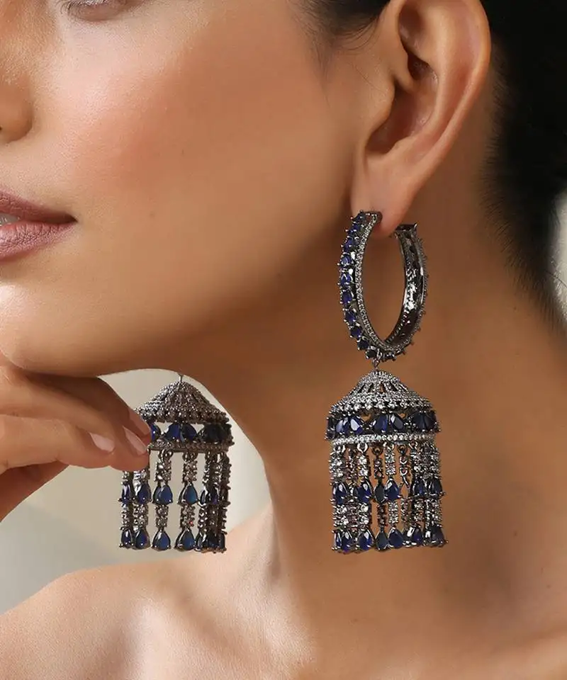 Blue zirconia jhumka earrings