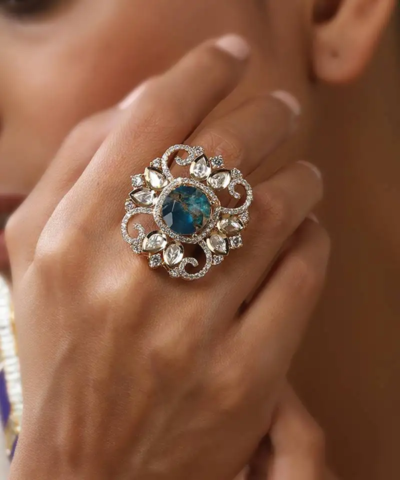 Blue zirconia and polki ring