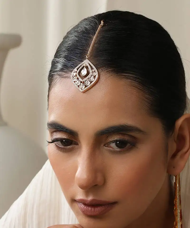 Rose gold polki maang tikka