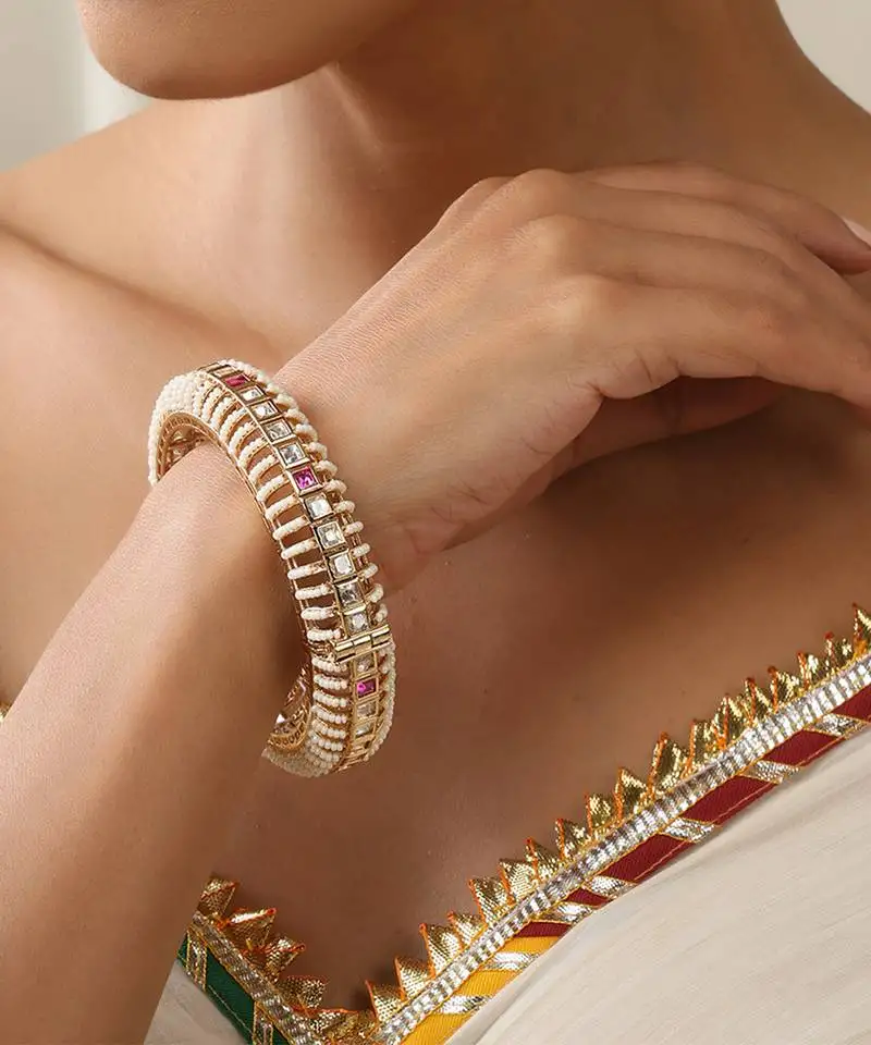 Red rose gold polki kada