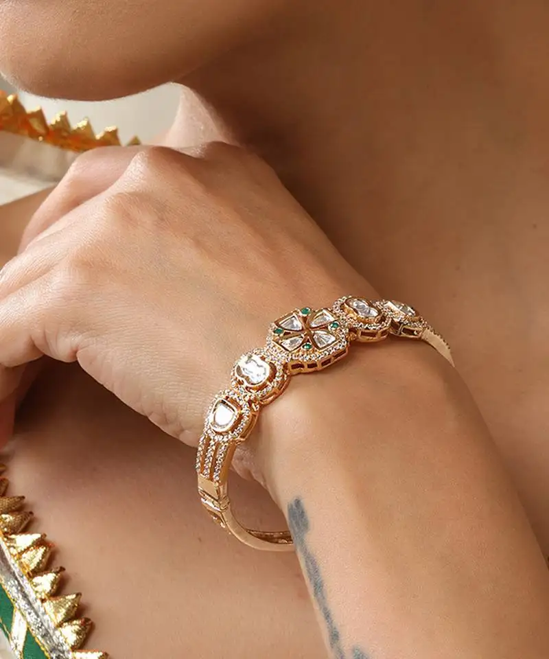 Green rose gold polki bracelet