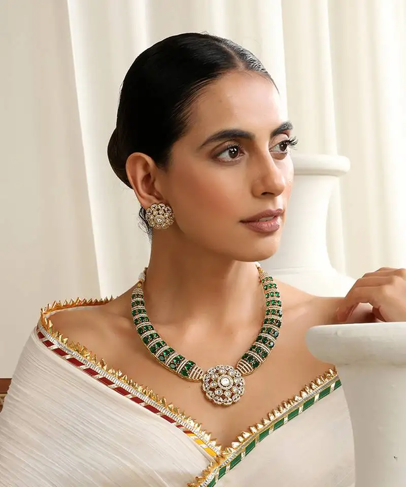 Green polki hasli necklace set