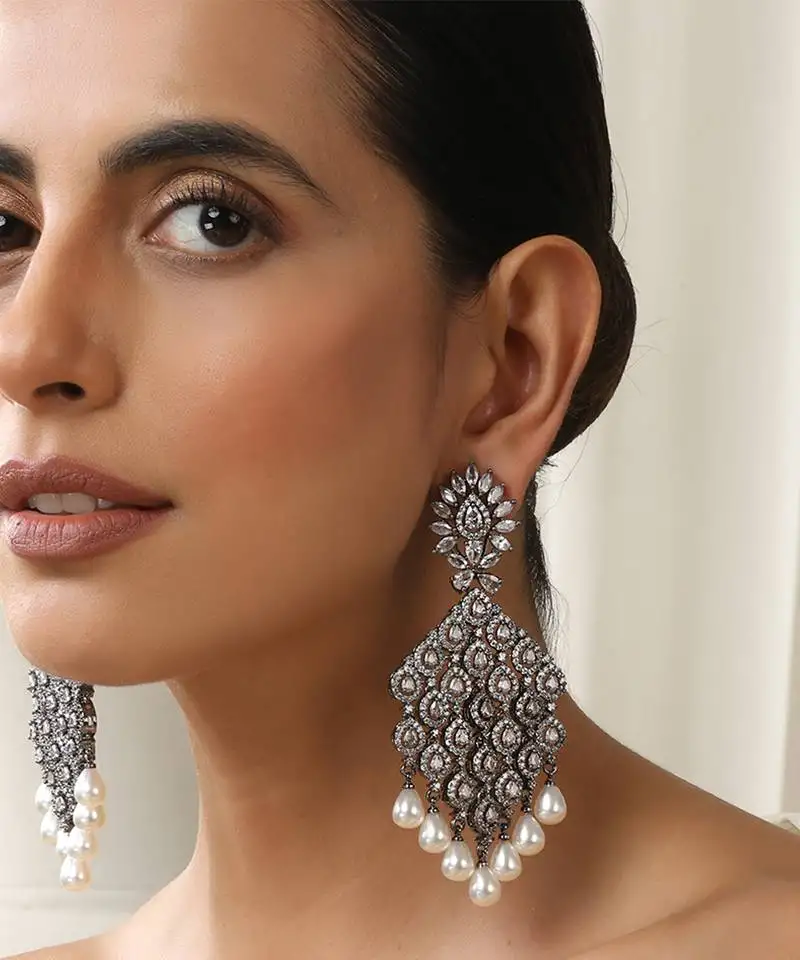 Silver zirconia dangler earrings